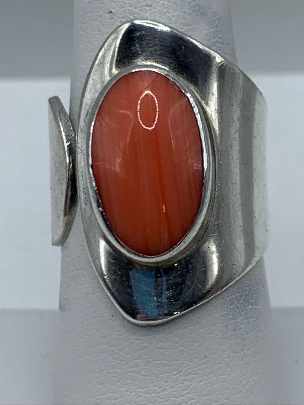 Vintage Modernist Salmon Coral Bypass Statement Ring Size 7.5